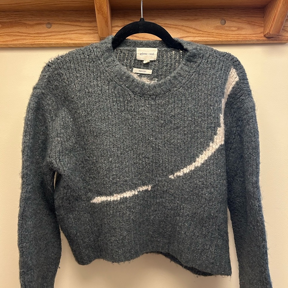 Paloma Wool Charcoal Gray Crewneck Sweater with White Accent